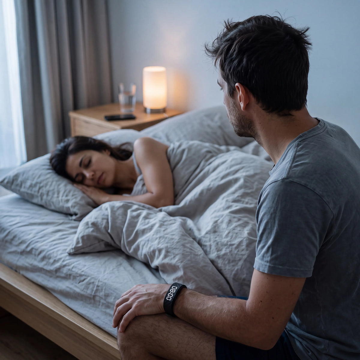 Up at dawn wearing the band while his partner sleeps on