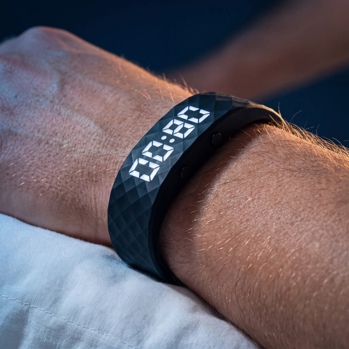 Close-up of the band's module on a wrist